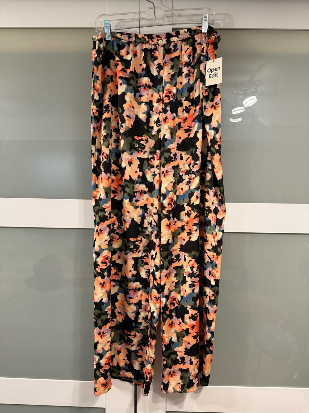 Open Edit Women’s Floral Wide-Leg Pants - Black Pink Multi